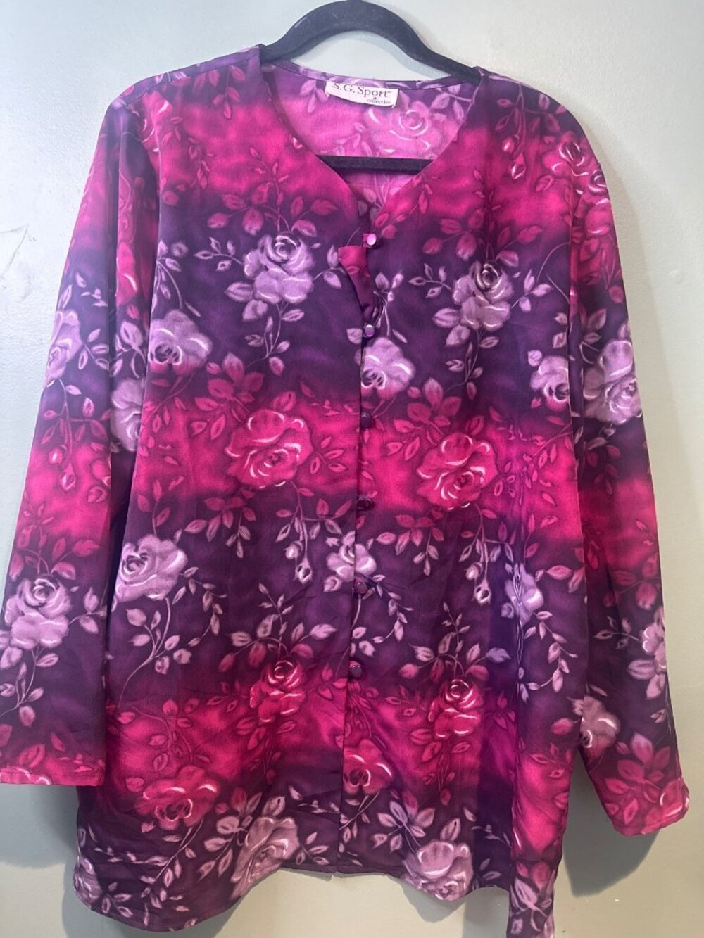 S.G. Sport Collection Floral Oversized Button Top Tunic Womens XL/1X cottage